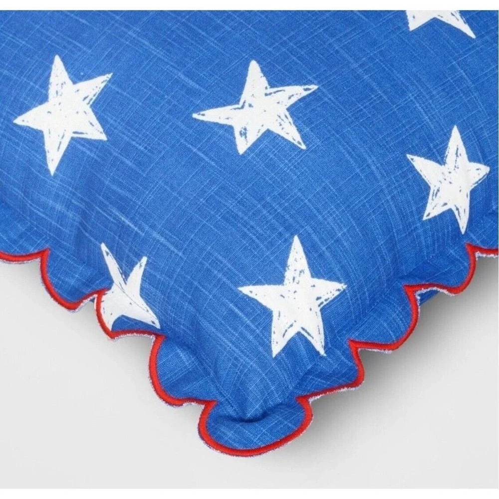 Scalloped Edge Printed Star Square Throw Pillow‎ Blue White - Sun Squad